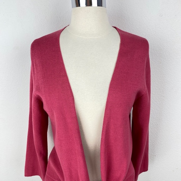Christopher & Banks Cotton Tie Front Pink Coral Knit Sweater 3/4 Sleeves Sz Med - Picture 2 of 13